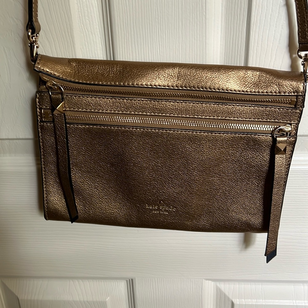 Kate Spade Gold Social Butterfly Skyler Leather Crossbody Shoulder Clutch Bag